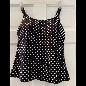 Lands End Size 10DD black polka dot tankini top